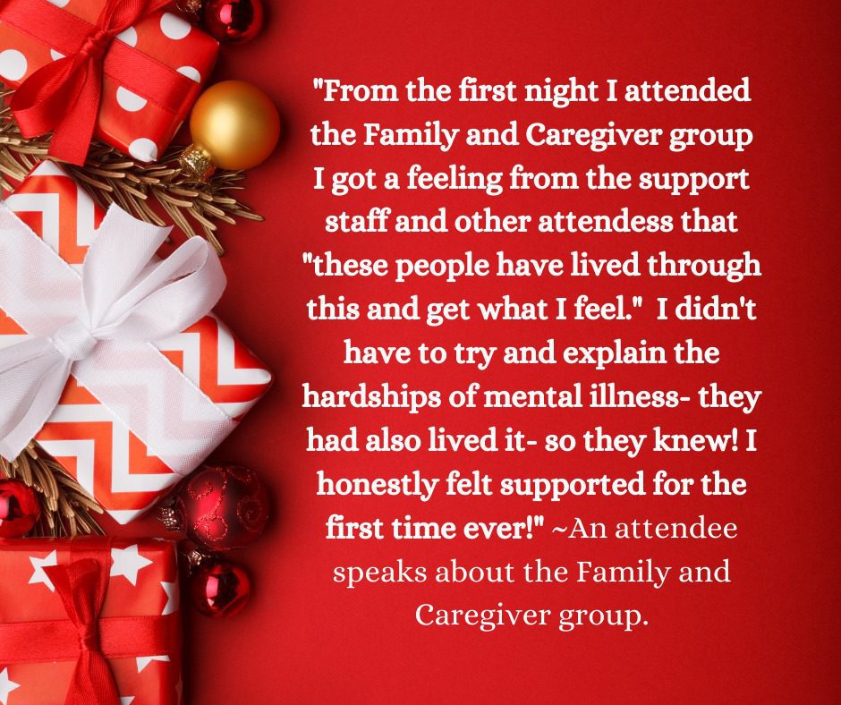 poster of a quote from an Attendee speaking about the Family and Caregiver group at CMHA
