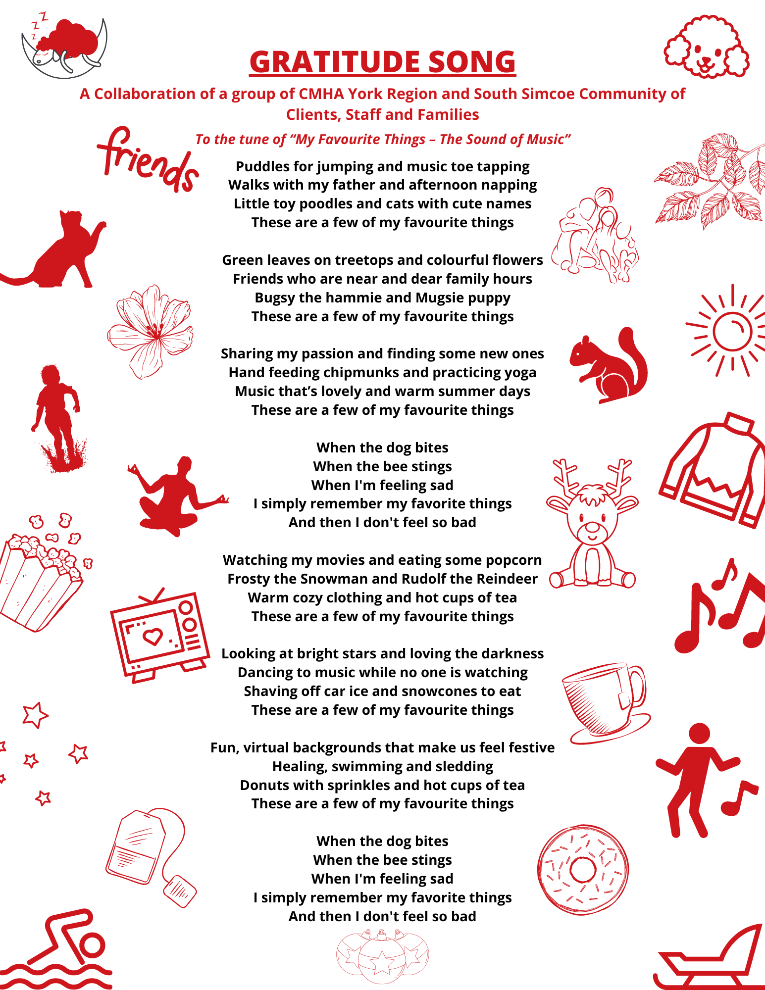 Lyrics for CMHA Gratitude song "My favourite things - the sound of music"