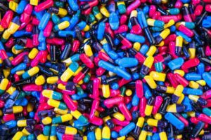 close up of a cluster of medicinal pills